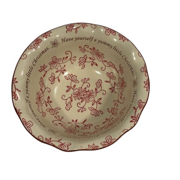 Temp-tations Ovenware Scalloped Serving Bowl 1 qt Floral Lace Holidays Christmas - Picture 1 of 5